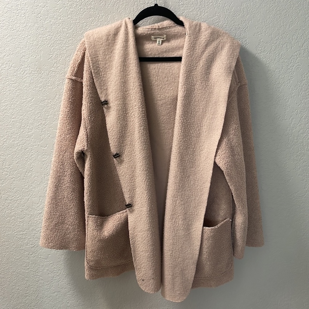 Max Studio Teddy Cardigan Coat Beige Open Front Cozy Boucle Jacket